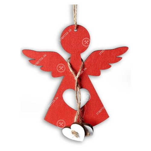 Новорічна іграшка Branches ангел з серцем, червоний, дерево фото №1