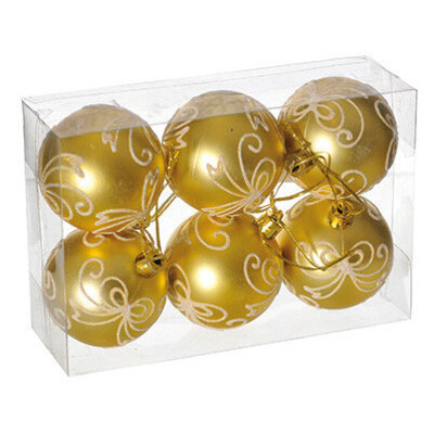 Ялинкові іграшки JUMI Кулі з візерунком золоті 6 шт (5900410664128) фото №1