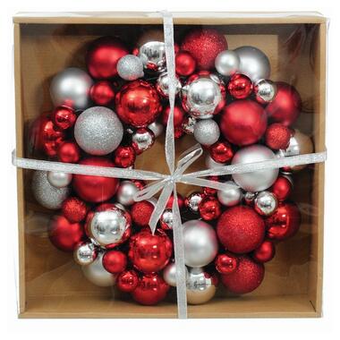 Вінок декоративний JUMI з ялинкових пластикових кульок 34 см Червоно-сріблястий (5900410379183) фото №1