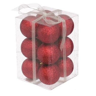 Набір кульок JUMI пластик 4 см 12 шт червоний з блискітками (5900410791152) фото №1