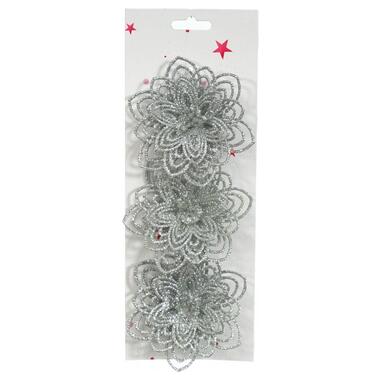 Квітка на кліпсі для новорічного декору к-кт 3 шт Jumi 10 см, сріблястий 2541 Jumi (5900410902541) фото №1