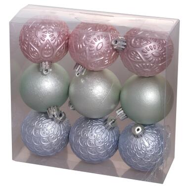 Ялинкові пластикові кульки з взерунком компл. 9 шт, 6 см, зелений,рожевий,блакитний Chomik  (5900779840638) фото №1