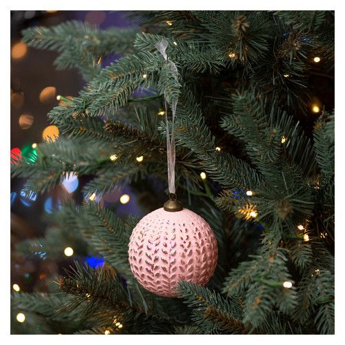 Новорічна куля Новорічка скло, 10 см, св.рожевий, матовий, орнамент (973852) фото №2