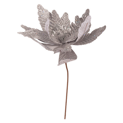 Декоративна квітка Новогодько Пуансетія, срібло, 40 см (973965) фото №1