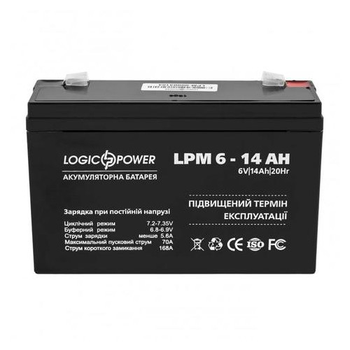 Акумулятор LogicPower LPM 6V 14AH (LPM 6 - 14 AH) AGM фото №1