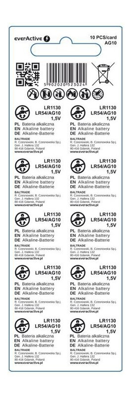 Батарейка лужна everActive G10/AG10/LR1130, 1.5V, блістер 10шт розривний, ціна за упаковку фото №2