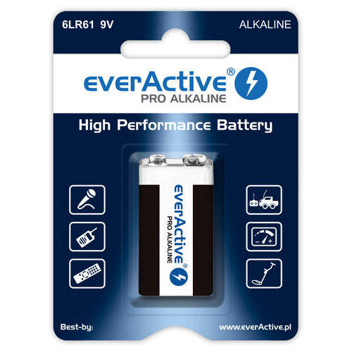 Батарейка лужна everActive Pro 6LR61/6LF22 (крона), блістер 1шт фото №1