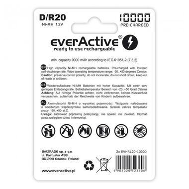 Акумулятор everActive 2xEVHRL20-10000 D/R20 10000mAh LSD Ni-MH блістер 2шт фото №2
