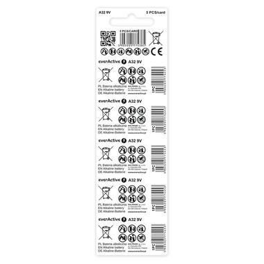 Батарейка щелочная everActive 32A 5BL, 9V, блистер 5шт разрывной фото №2