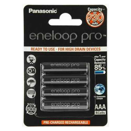 Акумулятори Panasonic Eneloop Pro AAA/HR03 NI-MH 930 mAh BL 4 шт (BK-4HCDE/4BE) фото №1