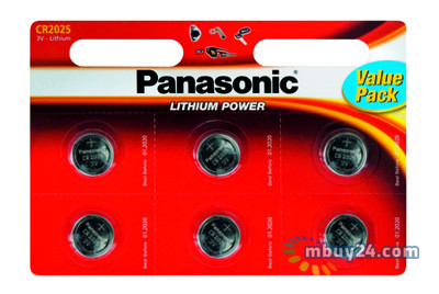 Батарейки Panasonic CR2025 6 штук (CR-2025EL/6B) фото №1