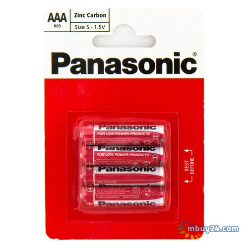 Батарейка Panasonic AAA RED ZINK R03 BLI 4 ZINK-CARBON R03REL/4BP, Блістер 4шт (BATT-PAN-R03REL-4BP) фото №1