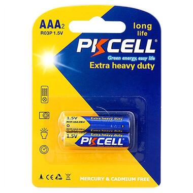 Батарейка AAA/HR3, 1.5V, Extra heavy duty, PKCELL, 2pc/card (R03P-2B) фото №1