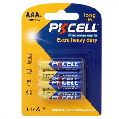Батарейка AAA/HR3, 1.5V, Extra heavy duty, PKCELL, 4pc/card (R03P-4B) фото №1