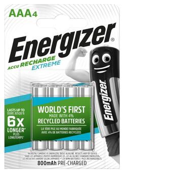 Акумулятор Energizer Recharge Extreme AAA/(HR03) 800mAh, LSD Ni-MH, блістер 4шт фото №1