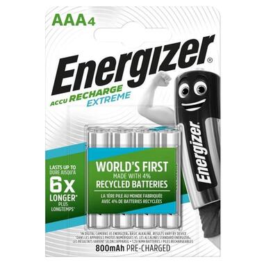 Акумулятор Energizer Recharge Extreme, AAA/(HR03), 800mAh, LSD Ni-MH, блістер 4шт, ціна за уп. фото №1
