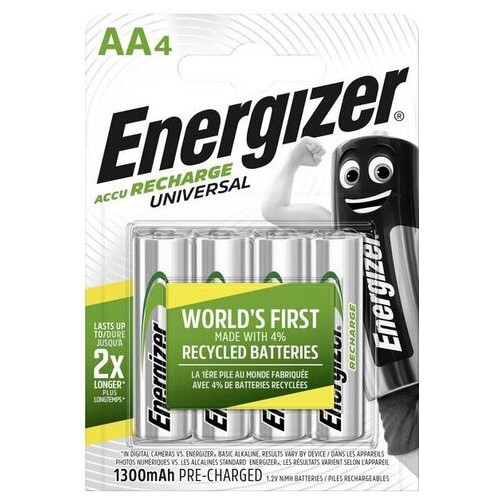 Аккумулятор Energizer Recharge Universal, AA/(HR6), 1300mAh, Ni-MH, блистер 4шт фото №1