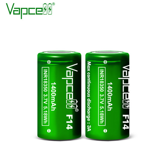 Аккумулятор 18350 Li-Ion Vapcell INR18350 F14, 1400mAh, 3A, 4.2/3.6/2.5V, Green фото №2