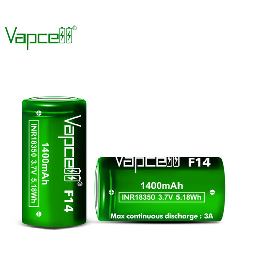 Аккумулятор 18350 Li-Ion Vapcell INR18350 F14, 1400mAh, 3A, 4.2/3.6/2.5V, Green фото №3
