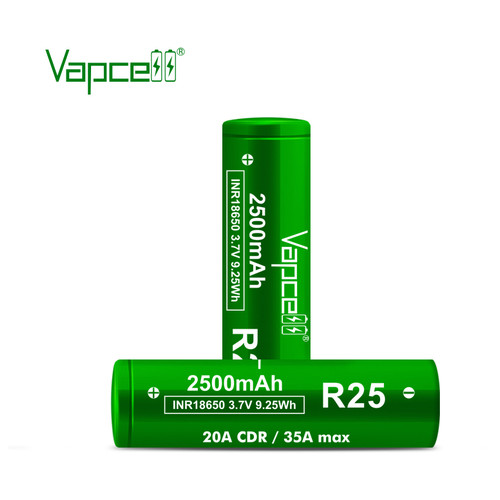 Акумулятор 18650 Li-Ion Vapcell INR18650 R25, 2500mAh, 20A, 4.2/3.6/2.5V, Green фото №3