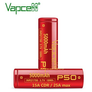 Акумулятор 21700 Li-Ion Vapcell P50 INR21700 5000mAh, 15A, 4.2/3.6/2.5V, Red фото №4