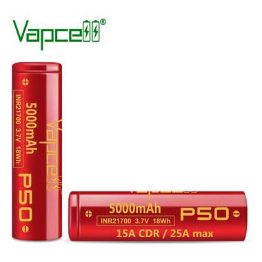 Акумулятор 21700 Li-Ion Vapcell P50 INR21700 5000mAh, 15A, 4.2/3.6/2.5V, Red фото №3