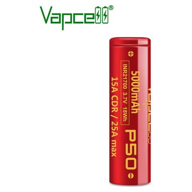 Акумулятор 21700 Li-Ion Vapcell P50 INR21700 5000mAh, 15A, 4.2/3.6/2.5V, Red фото №1