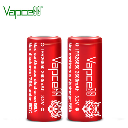 Аккумулятор 26650 Литий-железо-фосфатный (LiFePO4) Vapcell IFR26650, 2600mAh, 55A, 3.6/3.2/2.0V, Red фото №3