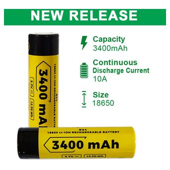 Акумулятор 18650 літій-іонний (Li-Ion) Vapcell INR18650 B34, 3400mAh, 10A, 4.2/3.6/2.5V, Button Top, Yellow фото №3