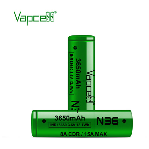 Акумулятор 18650 літій-іонний (Li-Ion) Vapcell INR18650 N36, 3650mAh, 8A, 4.2/3.6/2.5V, Green фото №1