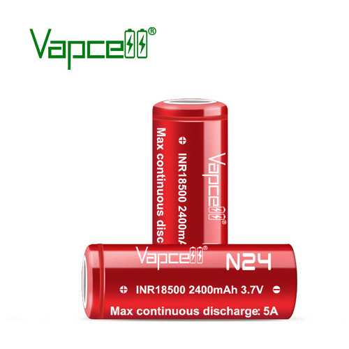 Акумулятор 18500 літій-іонний (Li-Ion) Vapcell INR18500 N24, 2400mAh, 5A, 4.2/3.6/2.5V, Red фото №1