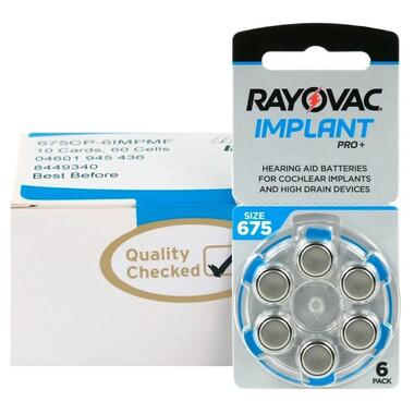 Батарейка Rayovac Implant PRO+ 675 (675AUX-6XEMF), 1.45V, блістер 6шт, UK фото №2