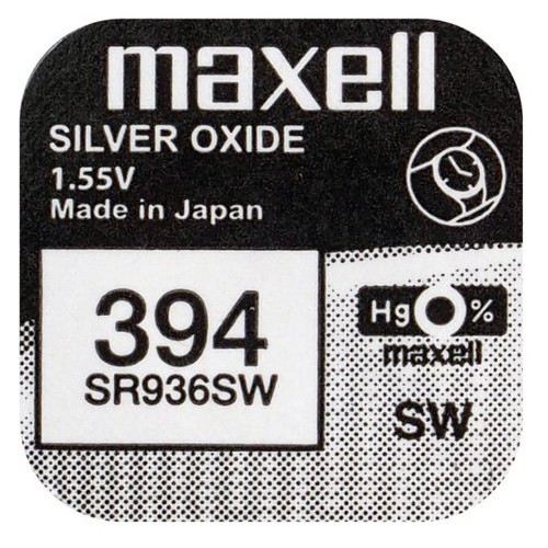 Батарейка срібно-цинкова Maxell 394 SR936SW (G9, 380, AG9), 1.55V, блістер фото №1