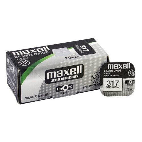 Батарейка срібно-цинкова Maxell 317 SR516SW, 1.55V, блістер 1шт фото №1