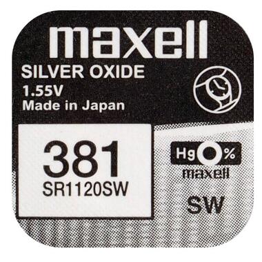 Батарейка серебрянно-цинковая Maxell 381 SR1120SW, 1.55V, блистер фото №1