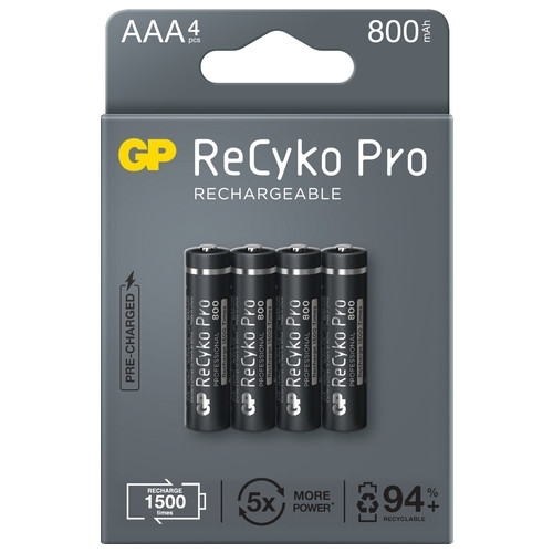 Акумулятор GP Recyko Pro 800 (GP85AAAHCB-2EB4), Ni-MH AAA, 800mAh, 1.2V, 2.4A, LSD70-5, коробка 4 шт. фото №1