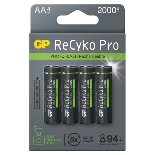 Аккумулятор GP Recyko  Pro Photo Flash 2000, GP210AAHCF-2APCEB4, AA, 2000mAh, 6A, Ni-MH LSD80-1, Blister 4шт фото №1