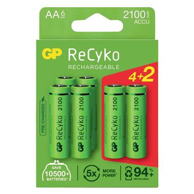 Акумулятор GP Recyko 2100 (GP210AAHCE4/2-2BNB6), AA, 2050mAh, 6A, Ni-MH LSD75-1, Box 6шт фото №1