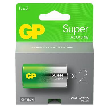 Батарейка щелочная GP Super Alkaline G-TECH GP13A-2UE2, D/LR20, эко блистер 2шт фото №1