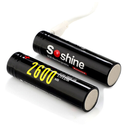 Акумулятор 18650 літій-іонний Soshine 18650USB-3.7-2600, micro USB, 2600mAh, 2.5A, 4.2/3.6/2.75V фото №3