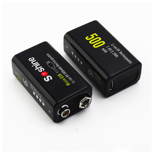 Акумулятор Soshine USBLi-7.4V-500, 6F22 (крона), зарядка microUSB, 7.4V, 500mAh, літій-полімерний (Li-Po), LED, Black фото №14