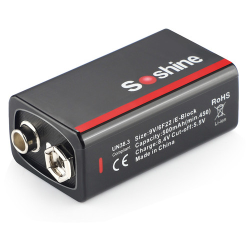 Акумулятор Soshine USBLi-7.4V-500, 6F22 (крона), зарядка microUSB, 7.4V, 500mAh, літій-полімерний (Li-Po), LED, Black фото №3