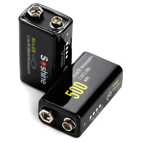 Акумулятор Soshine USBLi-7.4V-500, 6F22 (крона), зарядка microUSB, 7.4V, 500mAh, літій-полімерний (Li-Po), LED, Black фото №15