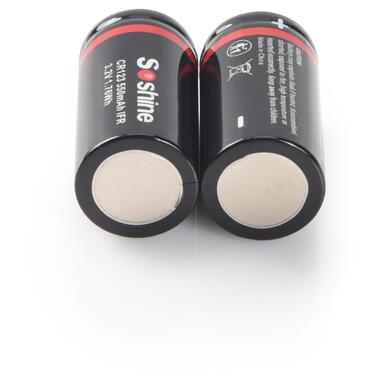 Акумулятор 16340/CR123 LiFePO4 (LFP) Soshine CR123-3.2-550, 550mAh, 1.5A, 3.6/3.2/2.0V, Button Top, Black фото №3