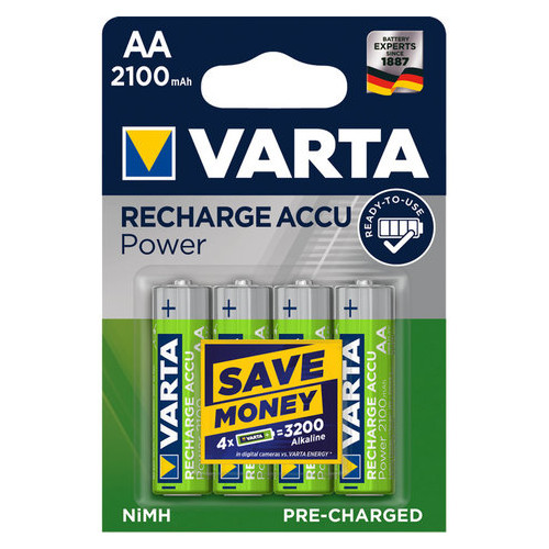 Акумулятор Varta Ready to Use Recharge Accu 56706, AA/(HR6), 2100mAh, LSD Ni-MH, блістер 4шт фото №1