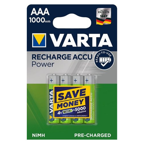 Акумулятор Varta Pro Ready to Use Recharge Accu 5703, AAA/(HR03), 1000mAh, LSD Ni-MH, блістер 4шт. фото №1