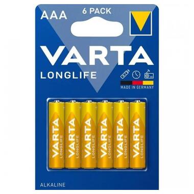 Батарейка лужна Varta Longlife (4103 101 416), AAA/(L)R03, блістер 6шт, Німеччина фото №1