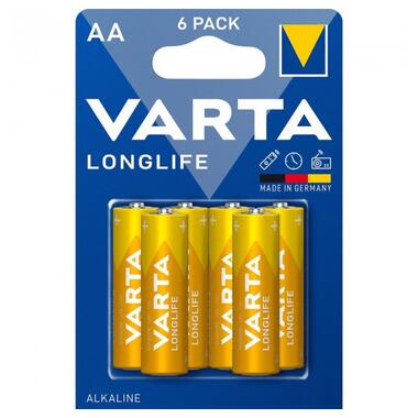 Батарейка лужна Varta Longlife (4106 101 436), AA/(HR6), блістер 6шт, Німеччина фото №1