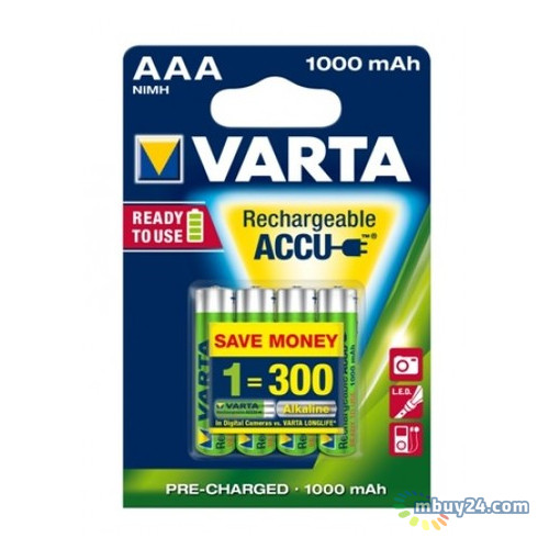 Аккумулятор Varta Rechargeable Accu AAA 1000mah Bli 4 Ni-Mh (READY 2 Use) (5703301404) фото №2