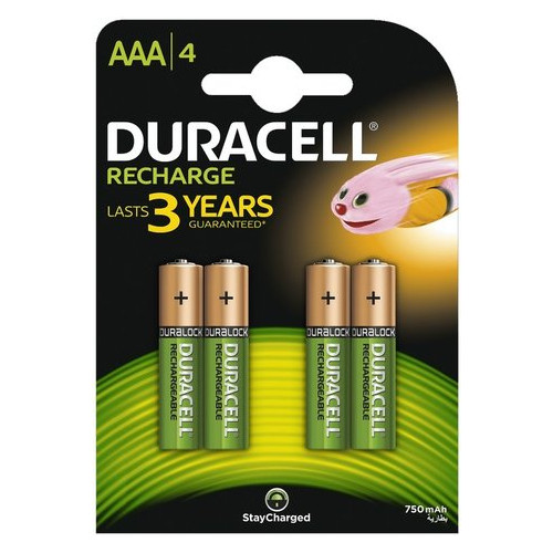 Акумулятор Duracell Recharge DC2400, AAA/(HR03), 750mAh, Ni-MH, блістер 4шт фото №1